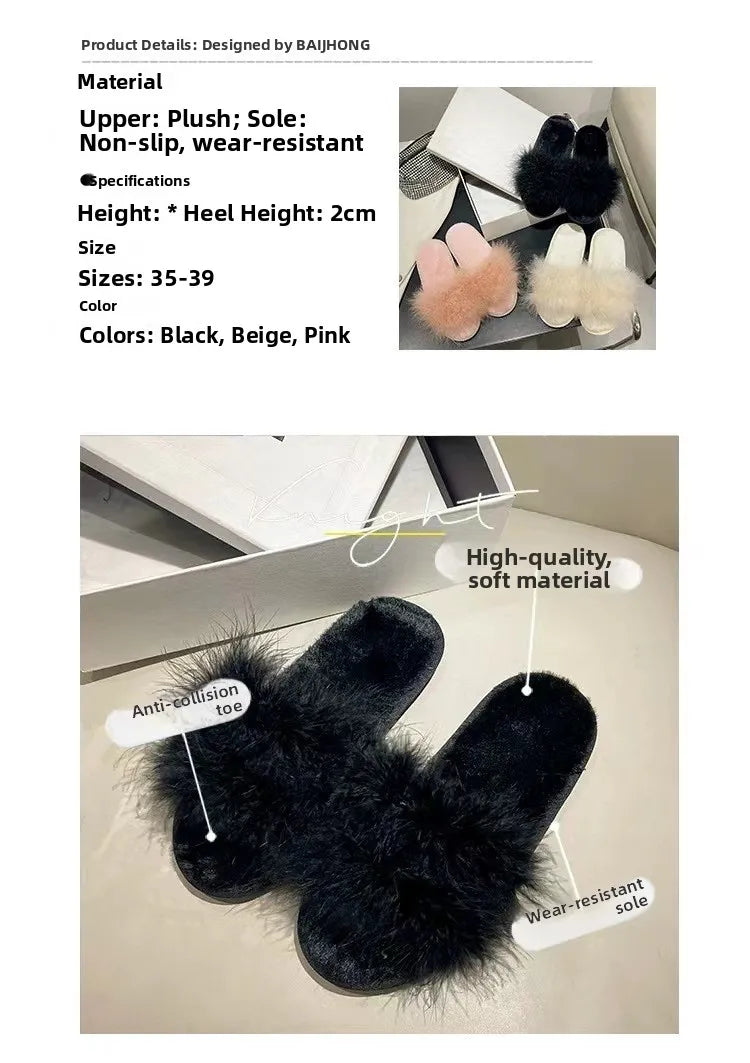 Plush Turkey Feather Summer Slippers