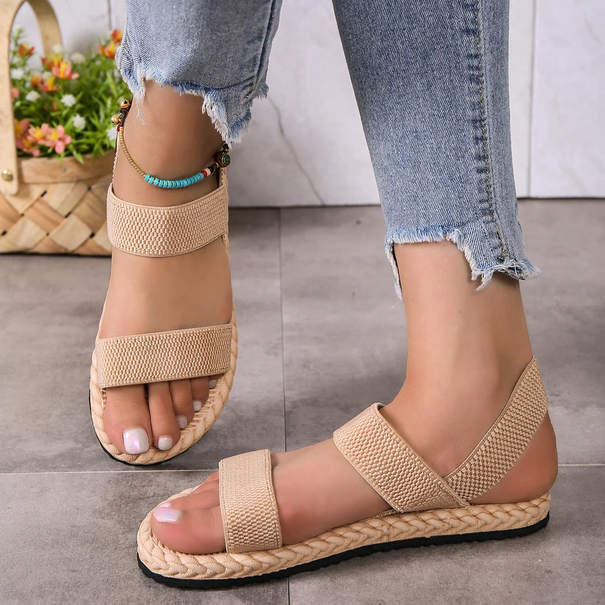 Ladies Double Lace Flat Sandals