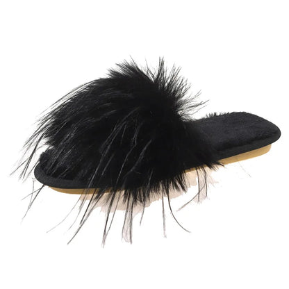 Autumn Women Feather Slippers