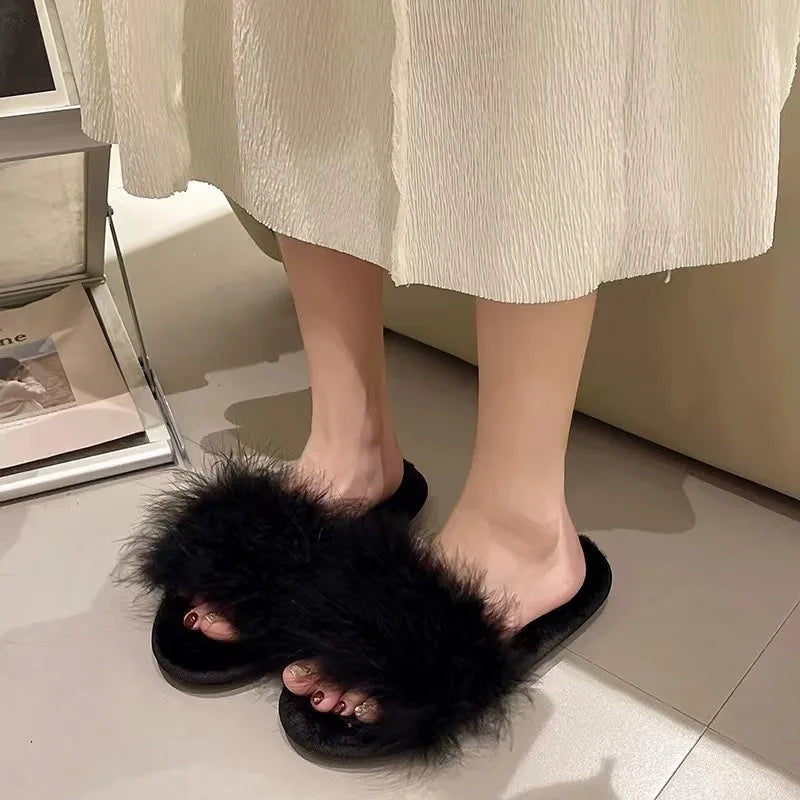 Plush Turkey Feather Summer Slippers