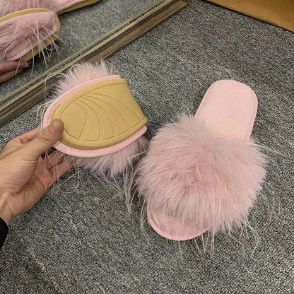 Autumn Women Feather Slippers