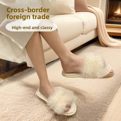 Plush Turkey Feather Summer Slippers