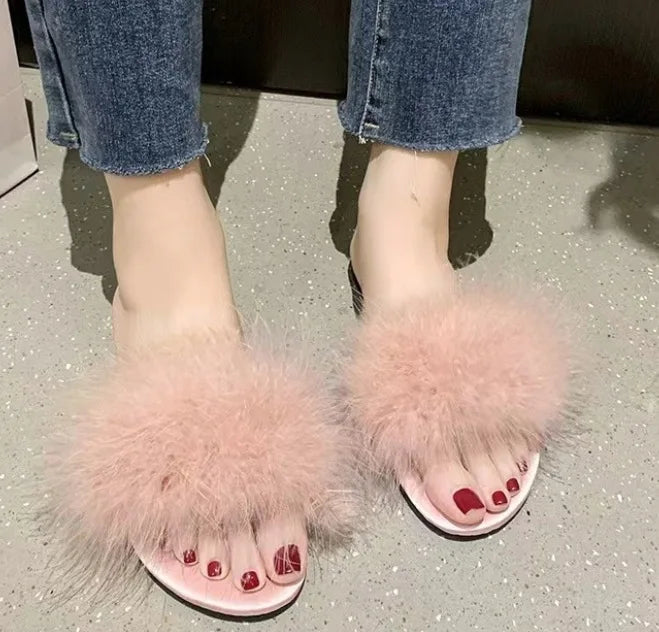 Plush Turkey Feather Summer Slippers