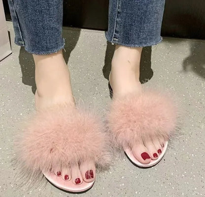 Plush Turkey Feather Summer Slippers