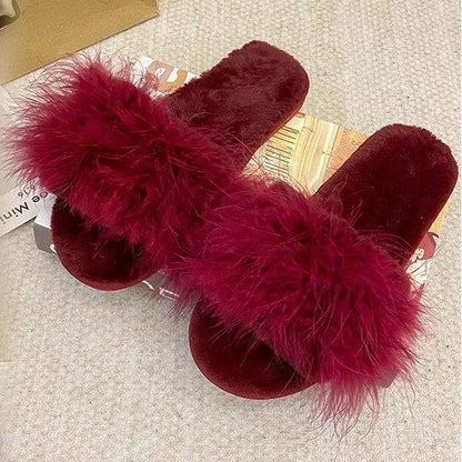 Plush Turkey Feather Summer Slippers