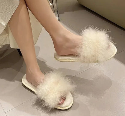 Plush Turkey Feather Summer Slippers