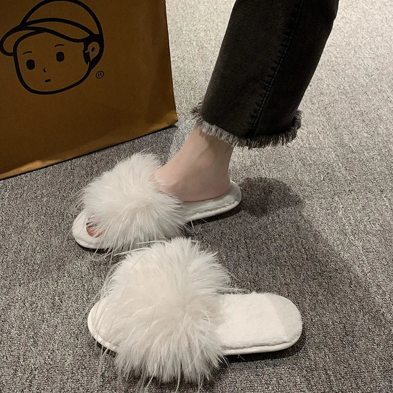 Autumn Women Feather Slippers