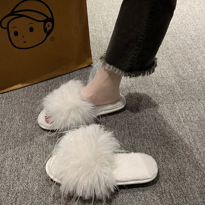 Autumn Women Feather Slippers