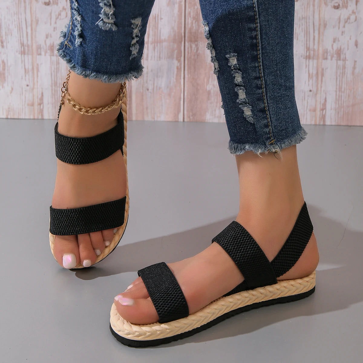 Ladies Double Lace Flat Sandals