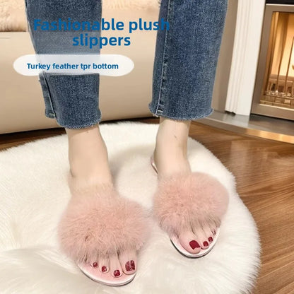 Plush Turkey Feather Summer Slippers