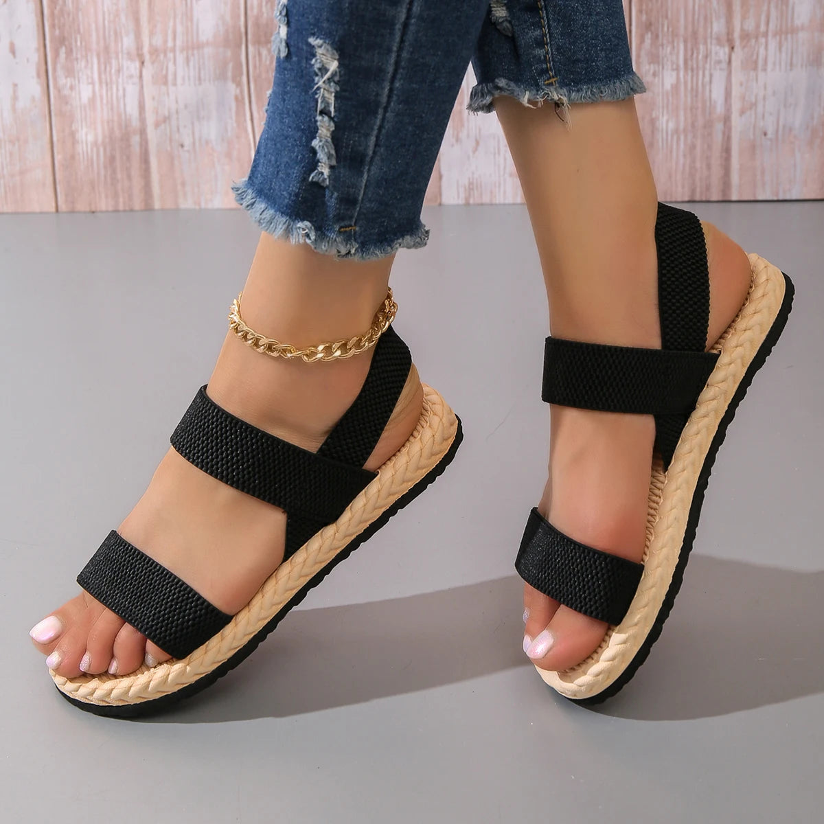 Ladies Double Lace Flat Sandals