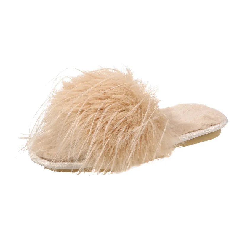 Autumn Women Feather Slippers