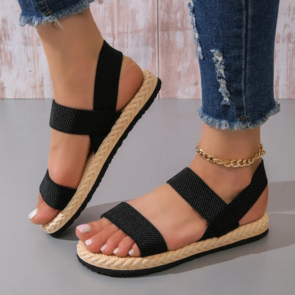 Ladies Double Lace Flat Sandals